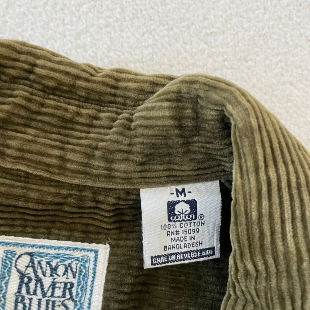 Vintage 90s Canyon River Blues Mens Medium Shirt Jacket Olive Green Corduroy Zip
